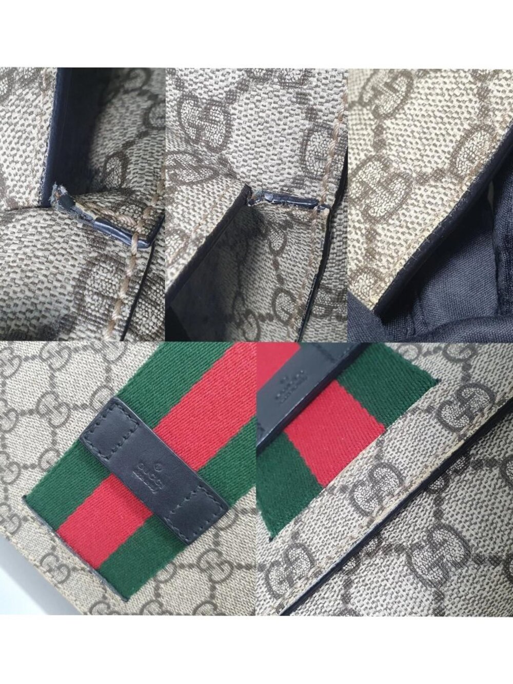 Authentic Gucci GG Supreme Web Messenger Bag Beige Ebony Canvas Crossbody - Picture 6 of 11